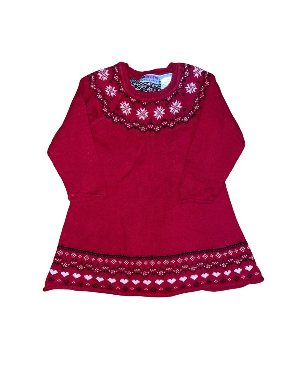 Toddler Blueberi Boulevard Red Dress With Snowflake Pattern & Long Sleeves